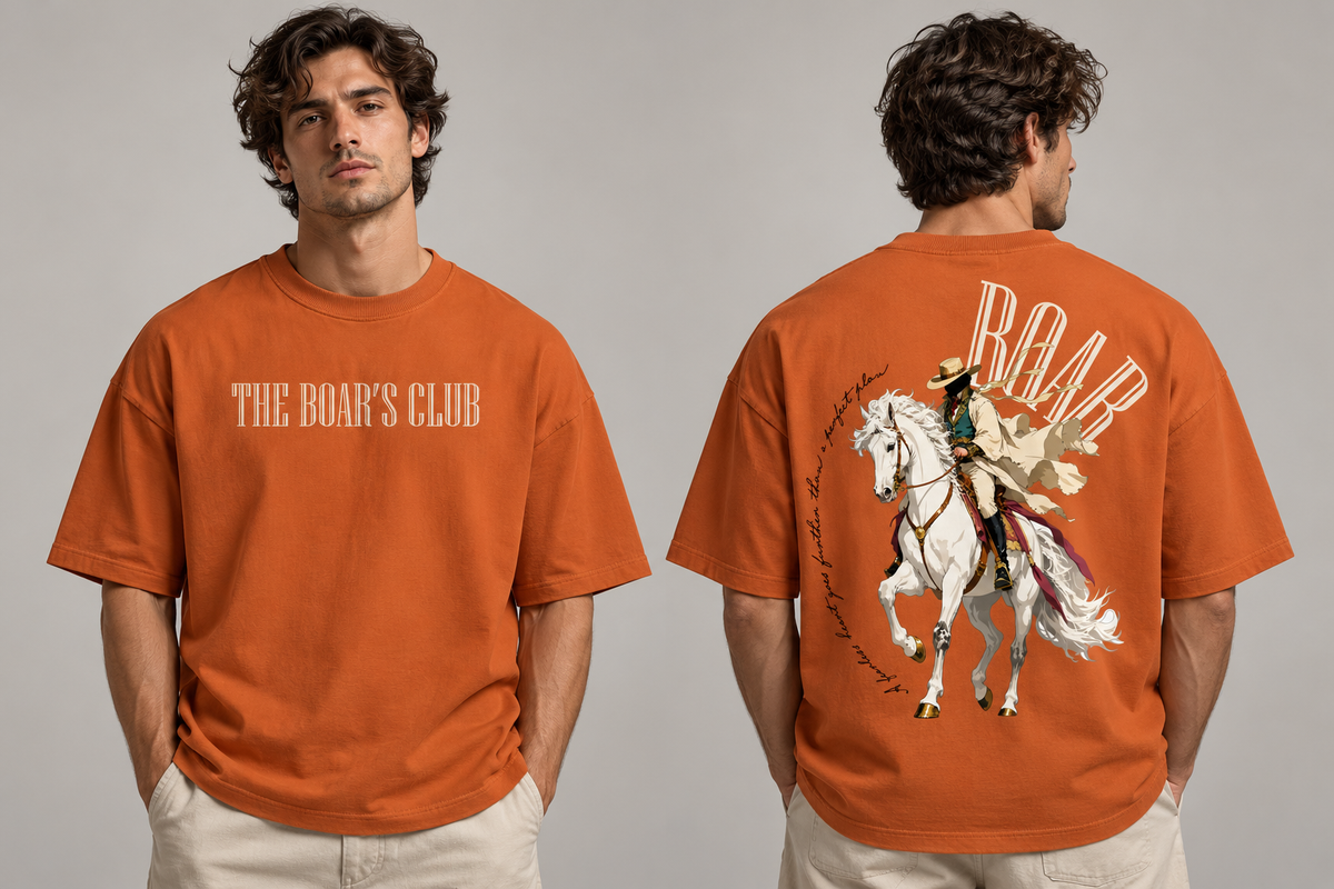 BOAR Drop 001 rider T-shirt, front and back model views